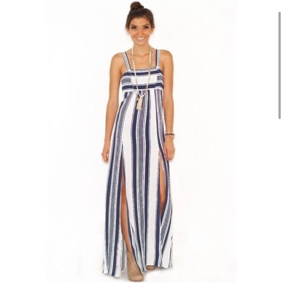 FLYNN SKYE Navy White Striped Tie Back Maxi Dress - Picture 2 of 2
